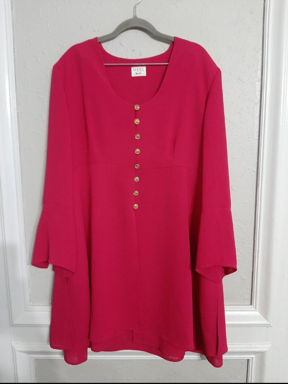 High end luxury weill Paris mini dress tunic top blouse blazer hot pink buttons